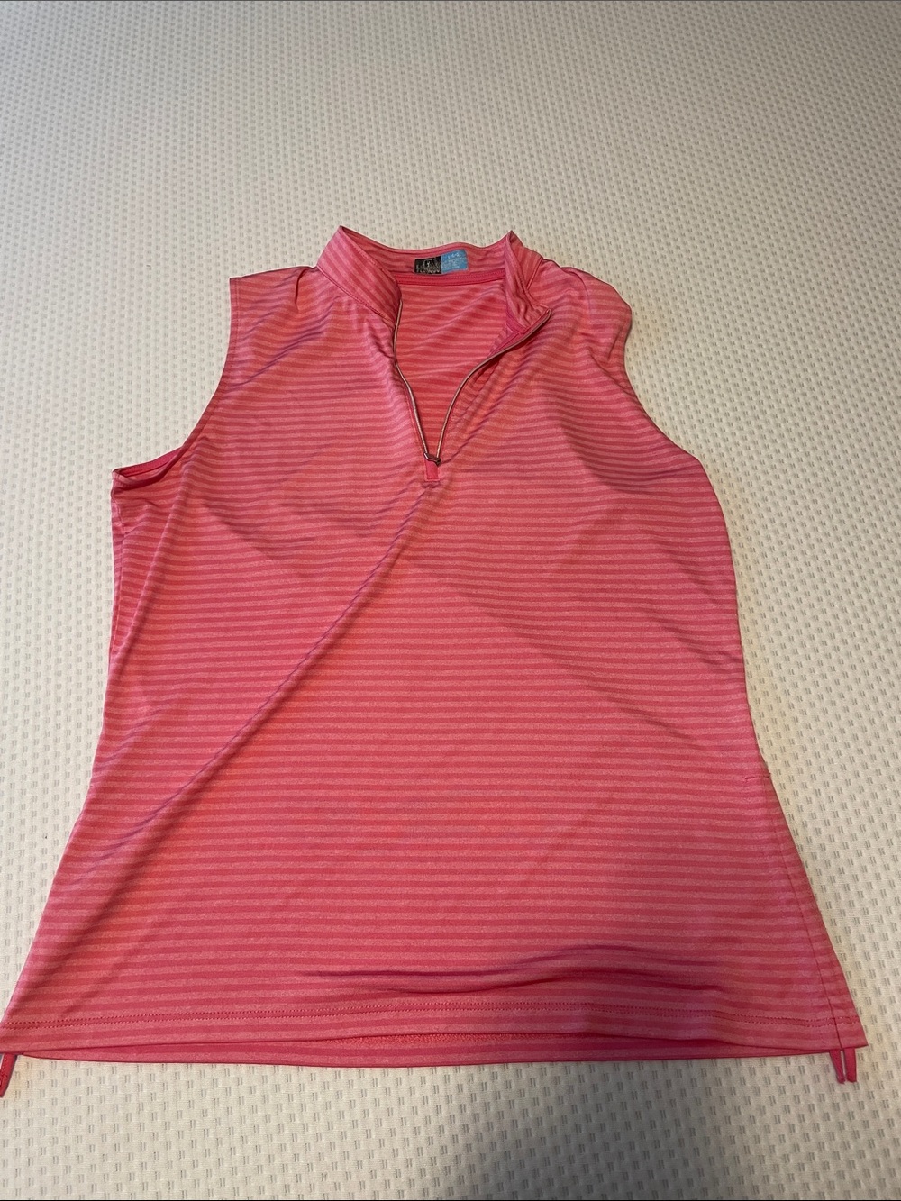 PGA Tour Coral Pink Striped Sleeveless Zip Golf Tank